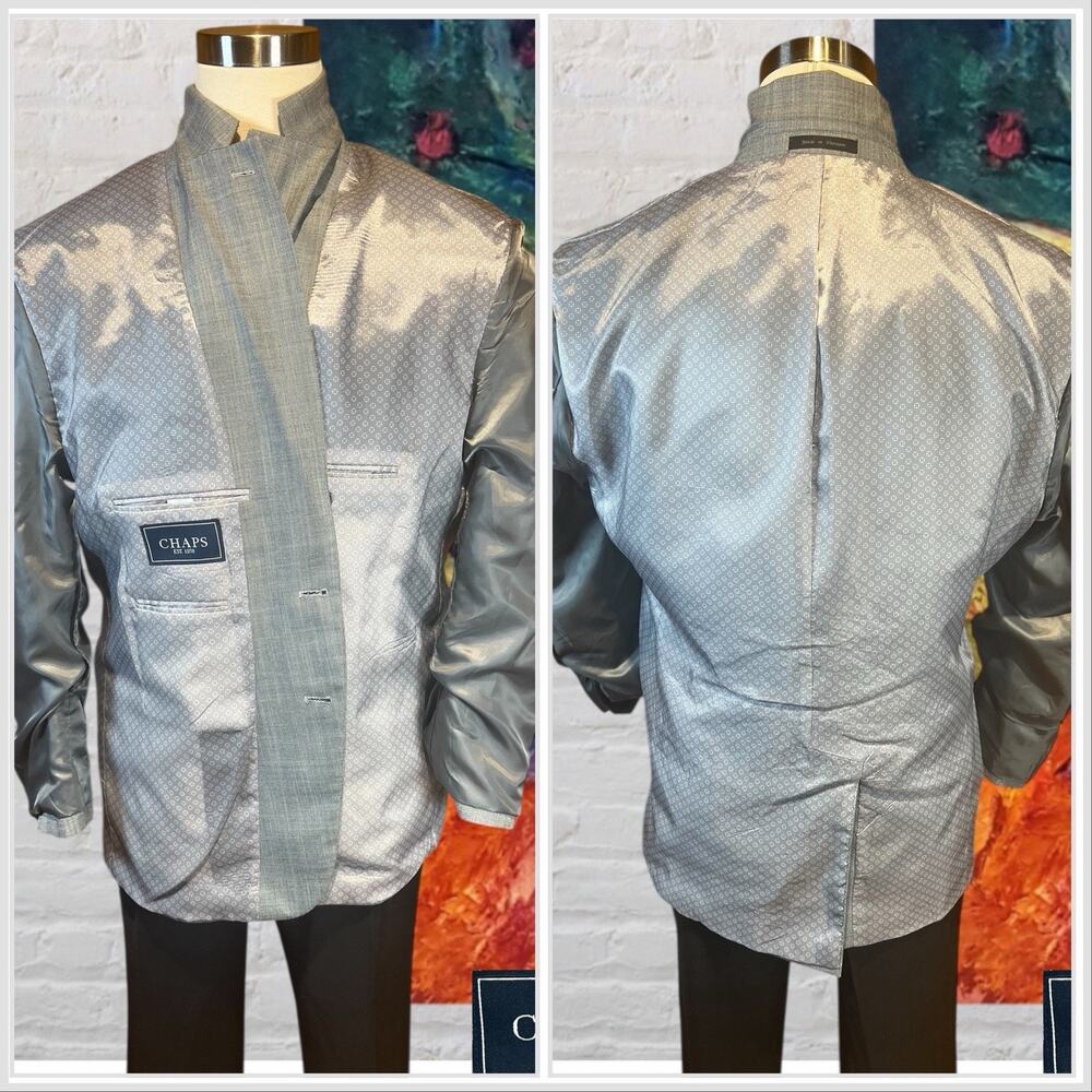 Chaps Ralph Lauren 48R Mens Chambray Blue Dove Gray Nailhead Blazer Jacket - Picture 7 of 13
